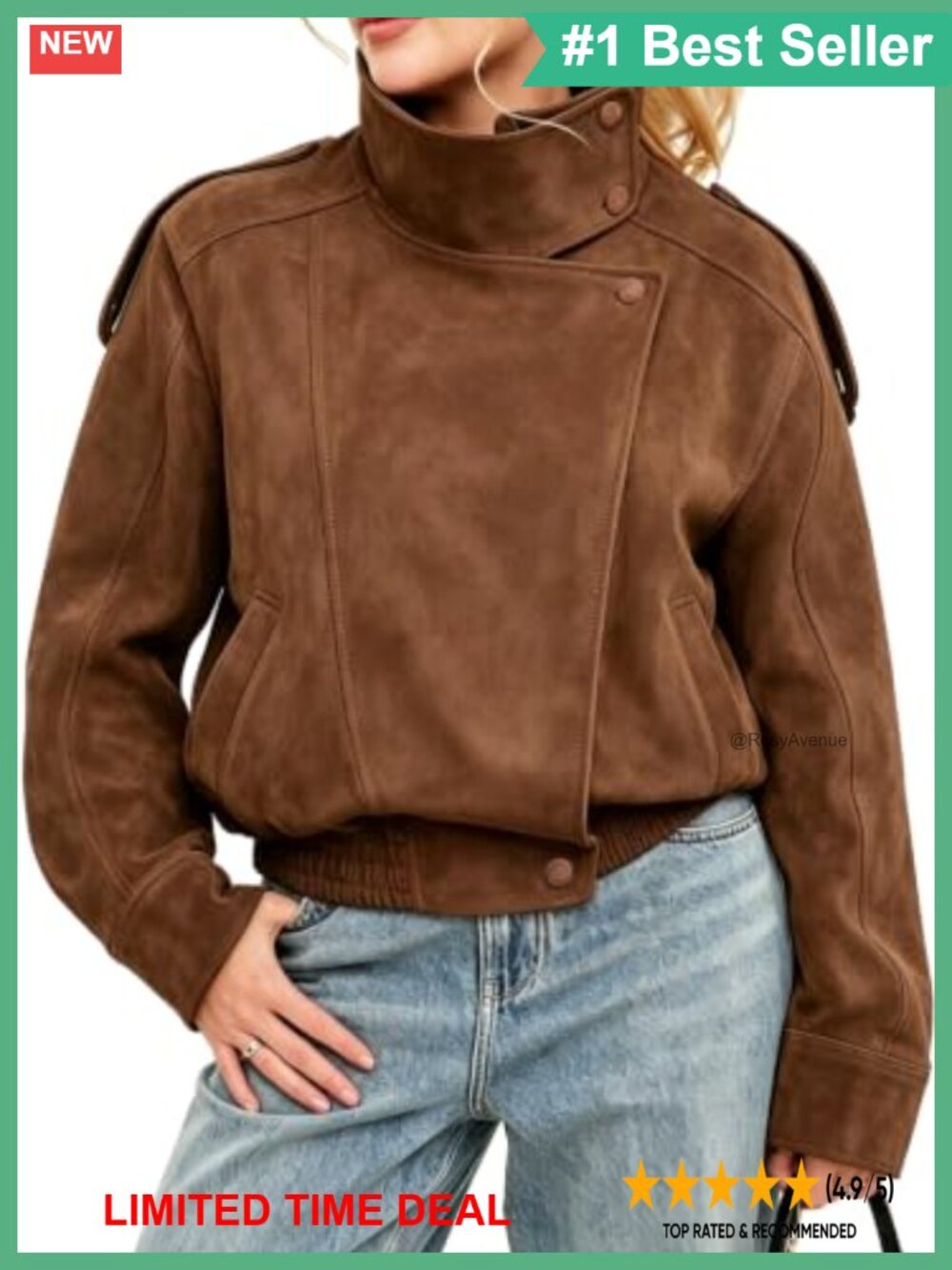 Suede Jacket High Collar Snap Button Loose Fit Windproof Casual Coat